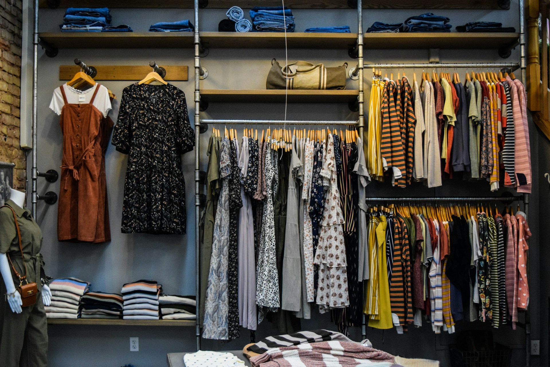 Clothing retail rails in a bright showroom